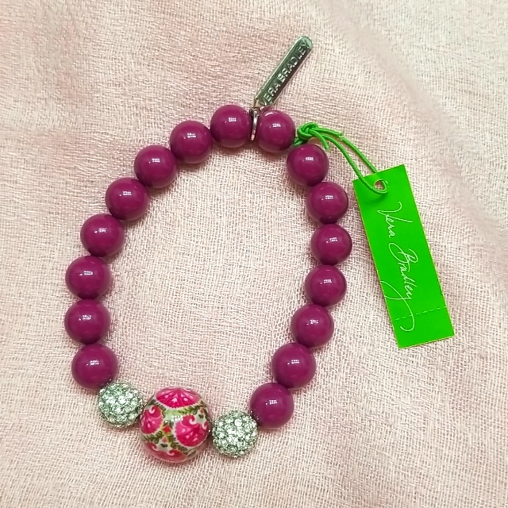 Vera Bradley Stretch Bracelet Purple,Sparkle beads Julep Tulip Collection NEW!